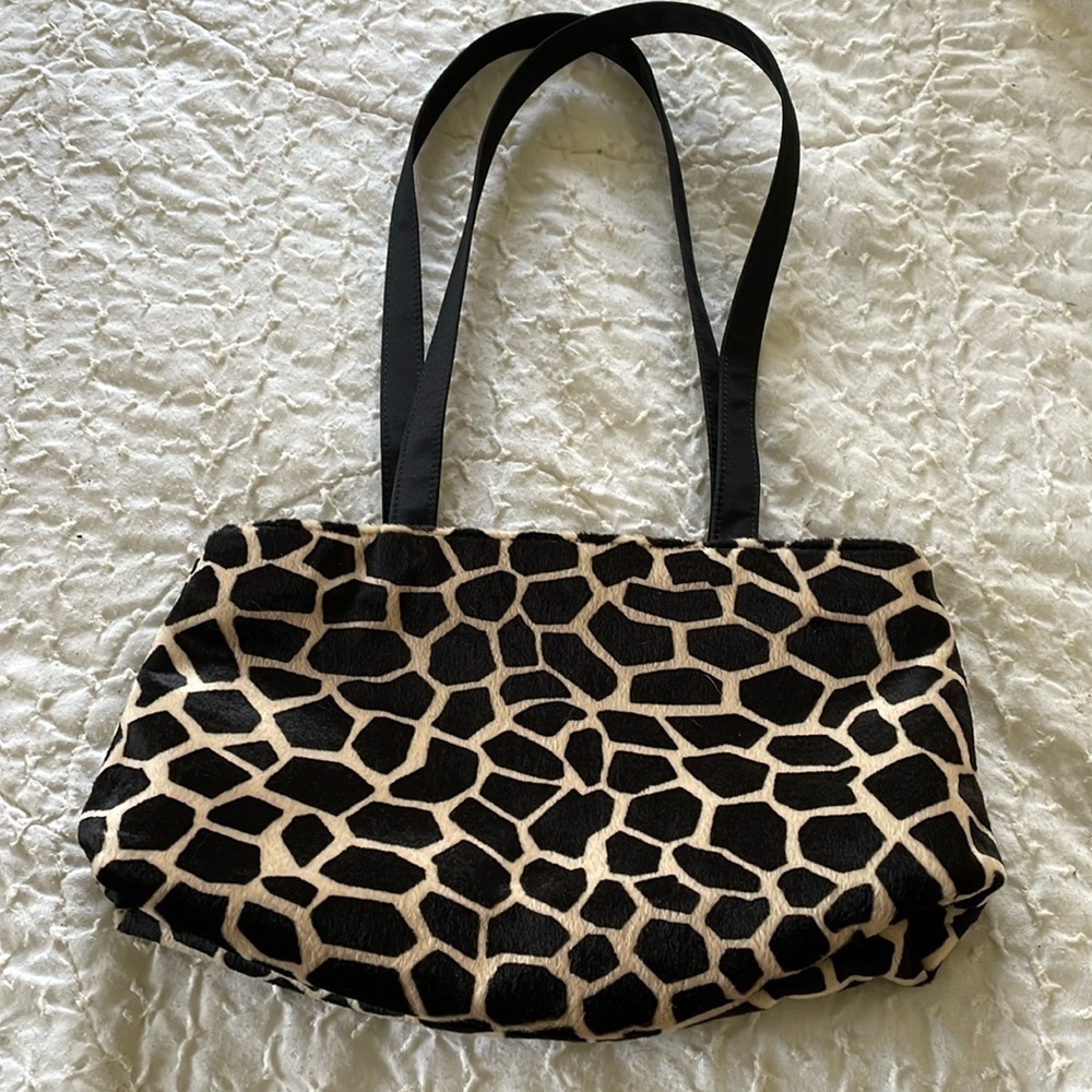 Shoulder bag Giraffe animal print Soft blanket/fur like feel Red interior dressy